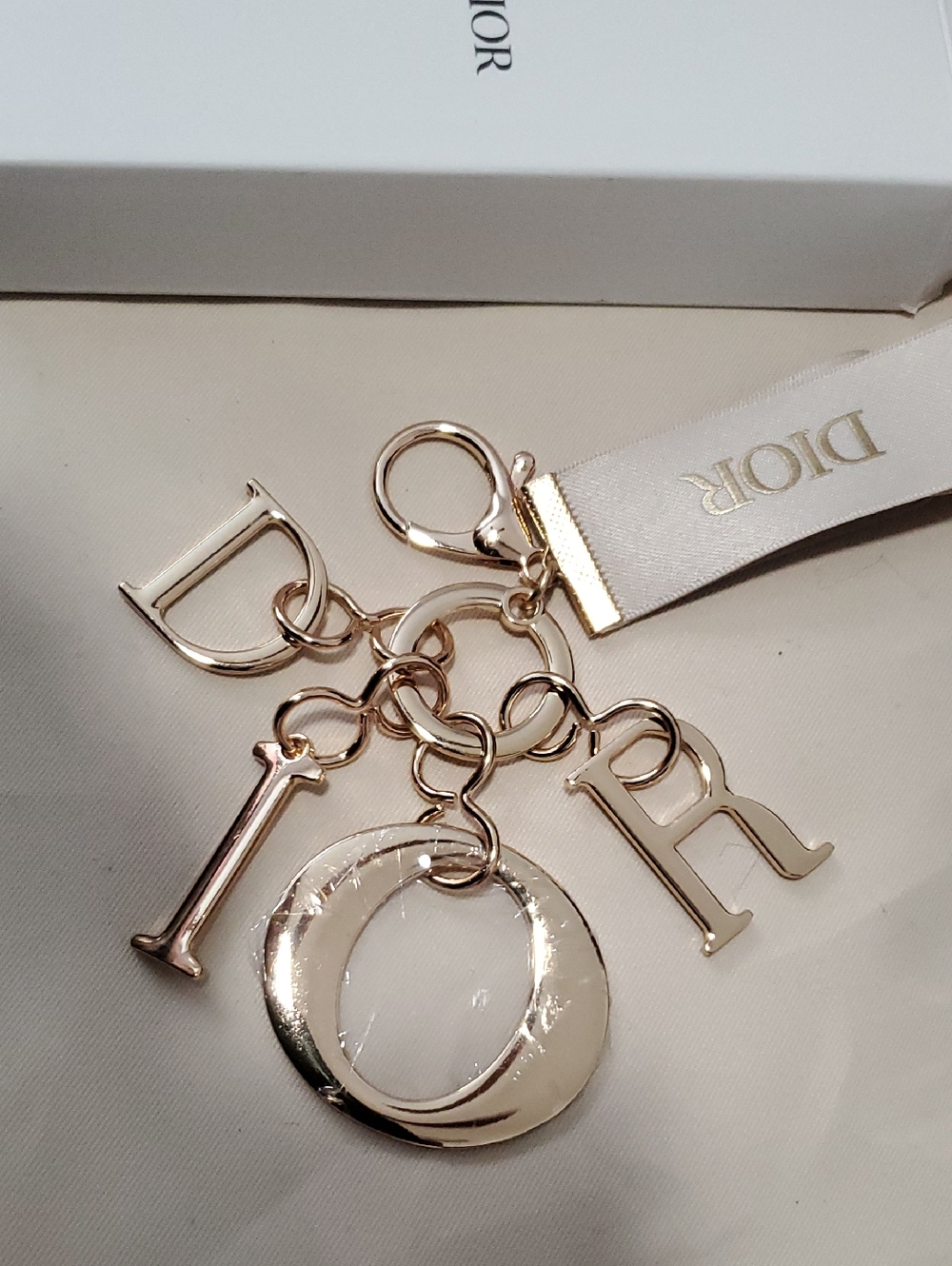 Dior Gold-Tone Letter Charm Key & Ribbon Card Holder